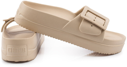 BIG STAR NN274A666 DAMSKIE KLAPKI PLATFORMA Z KLAMRAMI NA BASEN PLAŻE BEŻOWE