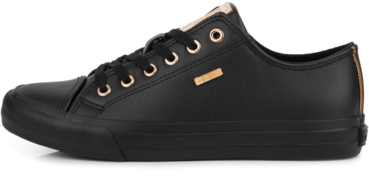 BIG STAR damskie trampki klasyczne czarne ekoskóra złote dodatki