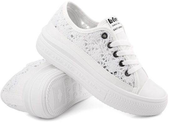 LEE COOPER 1617L damskie trampki na platformie koronka białe