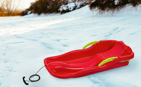 Duże sanki ślizg dla dzieci z oparciem hamulcem sznurkiem plastikowe czerwone