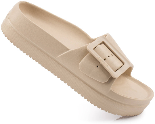 BIG STAR NN274A666 DAMSKIE KLAPKI PLATFORMA Z KLAMRAMI NA BASEN PLAŻE BEŻOWE