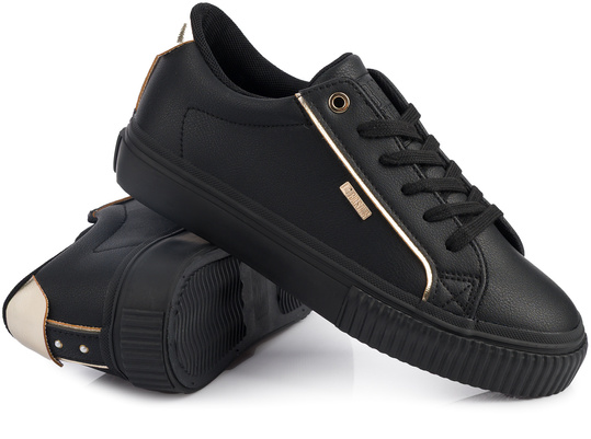 BIG STAR damskie buty sportowe sneakersy czarne ekoskóra złote dodatki