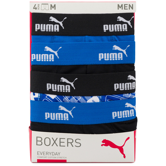 PUMA PROMO PRINT BOXER 935800-01 męskie bokserki majtki bawełniane 4PAK czarne niebieskie