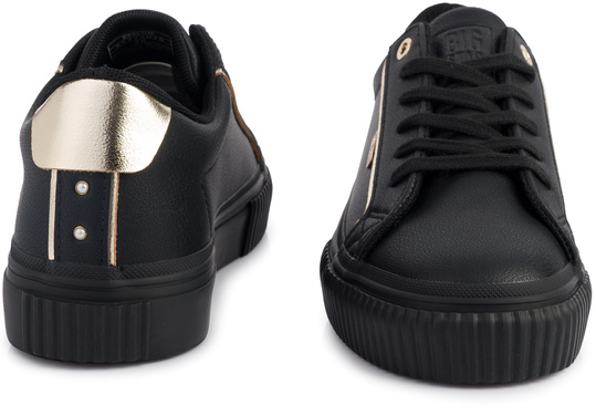 BIG STAR damskie buty sportowe sneakersy czarne ekoskóra złote dodatki