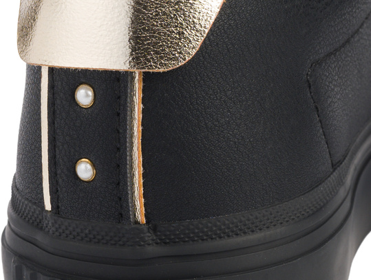 BIG STAR damskie buty sportowe sneakersy czarne ekoskóra złote dodatki