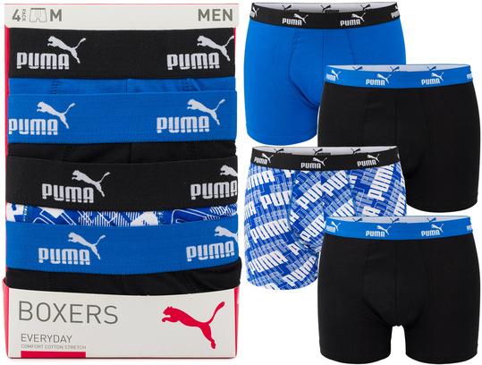 PUMA PROMO PRINT BOXER 935800-01 męskie bokserki majtki bawełniane 4PAK czarne niebieskie