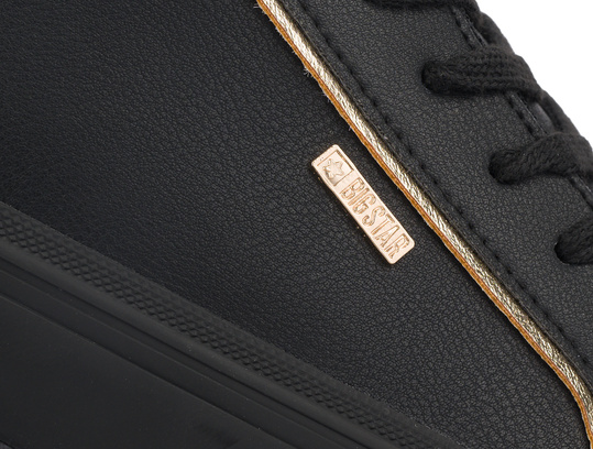 BIG STAR damskie buty sportowe sneakersy czarne ekoskóra złote dodatki