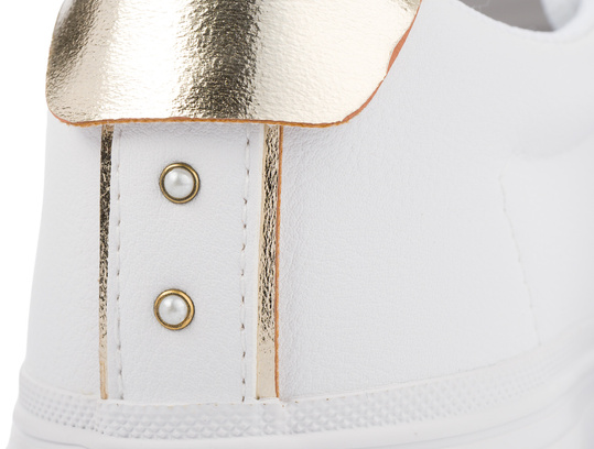 BIG STAR damskie buty sportowe sneakersy białe ekoskóra złote dodatki