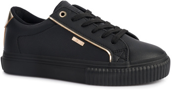 BIG STAR damskie buty sportowe sneakersy czarne ekoskóra złote dodatki