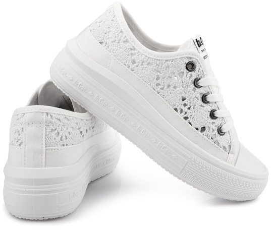 LEE COOPER 1617L damskie trampki na platformie koronka białe