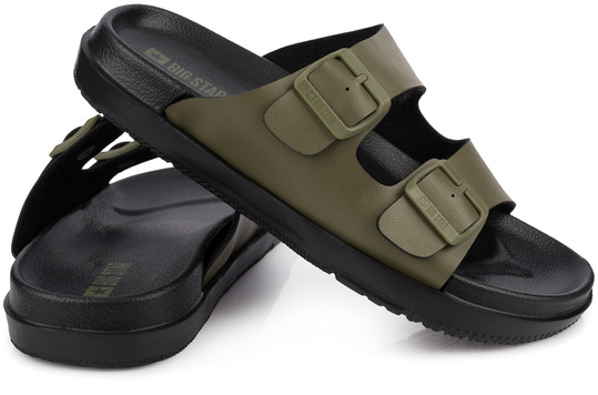BIG STAR NN174592 MĘSKIE KLAPKI Z KLAMRAMI NA BASEN PLAŻE ZIELONE KHAKI
