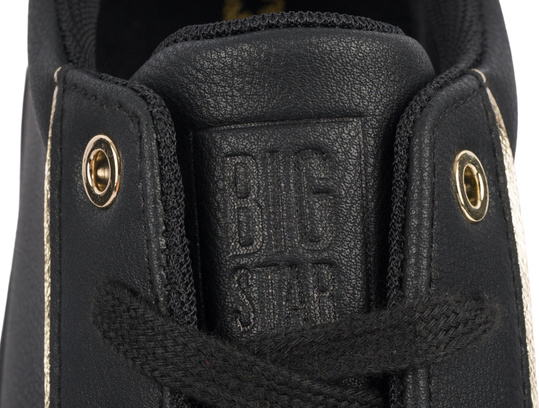 BIG STAR damskie buty sportowe sneakersy czarne ekoskóra złote dodatki
