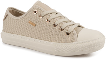 BIG STAR damskie trampki klasyczne beżowe teksturowane złote dodatki