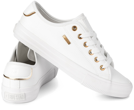 BIG STAR TT274022GR damskie trampki klasyczne niskie białe ekoskóra złote dodatki