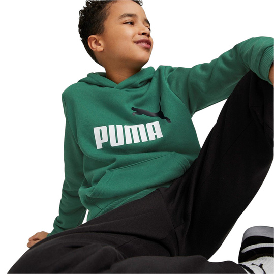 PUMA ESS+ 586987-37 BLUZA DZIECIĘCA SPORTOWA Z KAPTUREM BAWEŁNIANA ZIELONA 