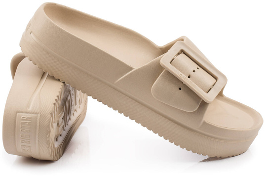 BIG STAR NN274A666 DAMSKIE KLAPKI PLATFORMA Z KLAMRAMI NA BASEN PLAŻE BEŻOWE