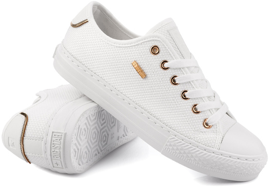 BIG STAR damskie trampki klasyczne białe teksturowane złote dodatki