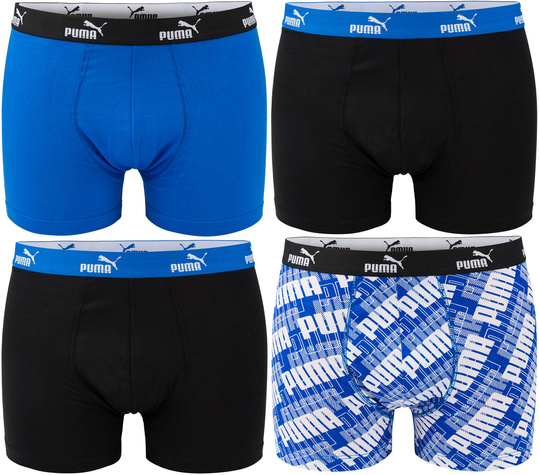 PUMA PROMO PRINT BOXER 935800-01 męskie bokserki majtki bawełniane 4PAK czarne niebieskie