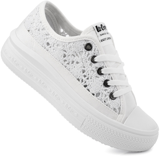 LEE COOPER 1617L damskie trampki na platformie koronka białe