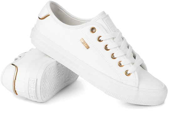 BIG STAR TT274022GR damskie trampki klasyczne niskie białe ekoskóra złote dodatki