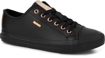 BIG STAR damskie trampki klasyczne czarne ekoskóra złote dodatki