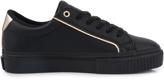 BIG STAR damskie buty sportowe sneakersy czarne ekoskóra złote dodatki