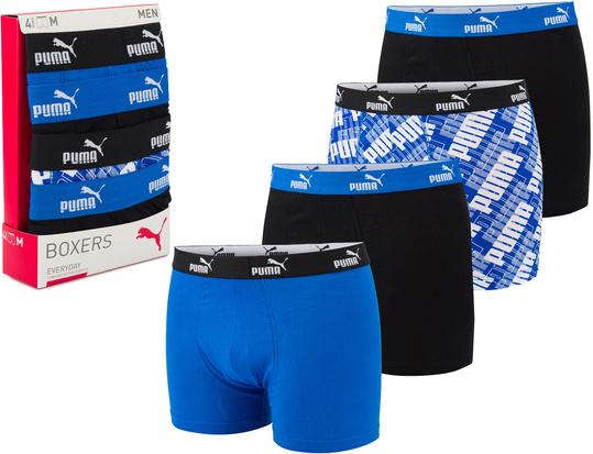 PUMA PROMO PRINT BOXER 935800-01 męskie bokserki majtki bawełniane 4PAK czarne niebieskie