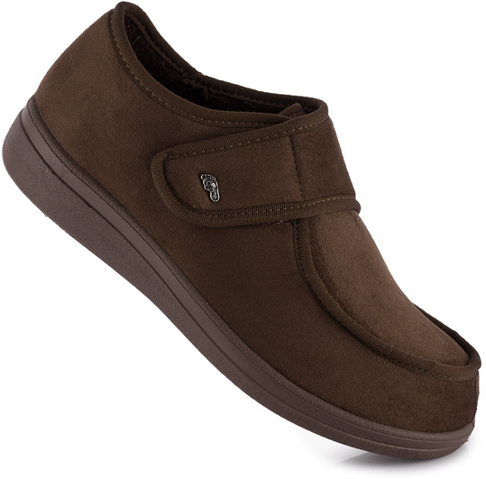 DR ORTO męskie buty ortopedyczne wygodne zdrowotne na rzep brązowe